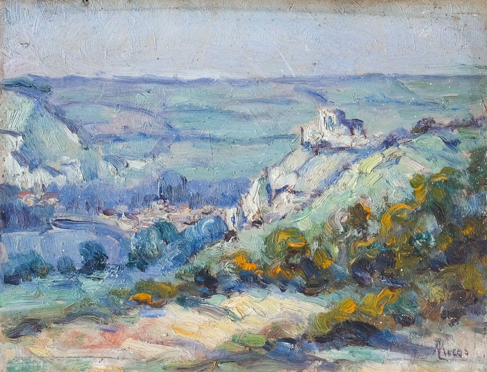 Antique Original Painting Blue Mountain Landscape signed