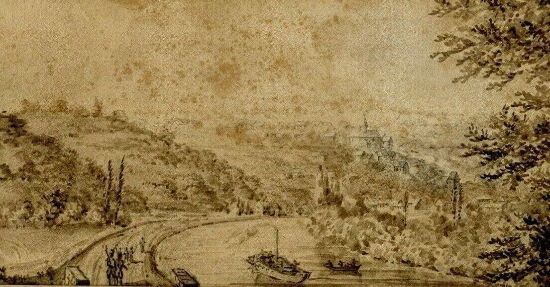 Antique Ink original Drawing Landscape Park, Prony, Berry Artworkn 19th century image 1