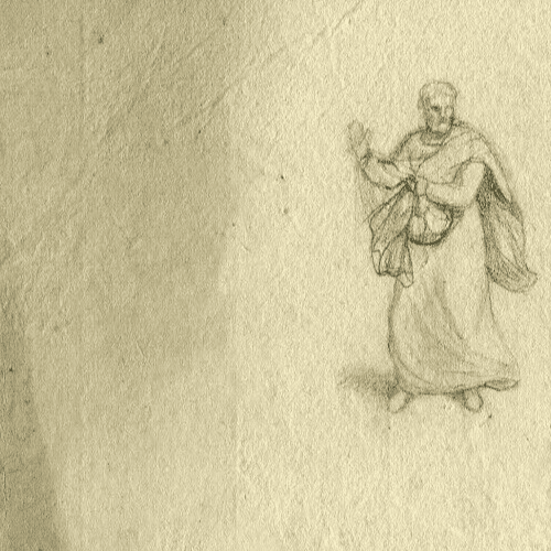Vintage Pencil Drawing Original Allegorical Antiquite People, Men image 2