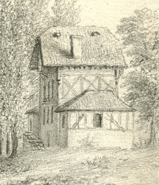 Antique Pencil Drawing 19th century Enghien-les-Bains, Landscape, House, Forest image 2