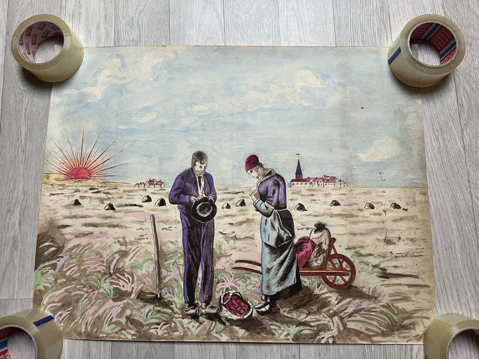 Antique Original Drawing People, Landscape, Working Life, Farmers, Portrait image 7