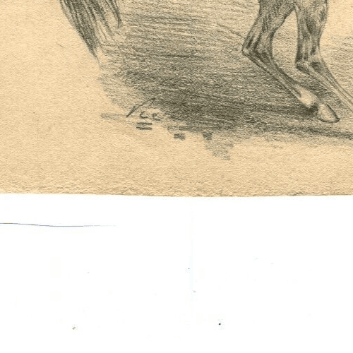 Antique Pencil Drawing Original 19th century Rider and Horse, Man image 6