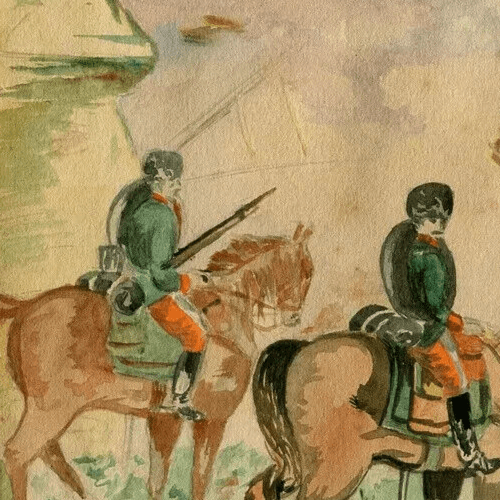 Vintage Original Drawing Military Scene, Soldiers on Horses image 2