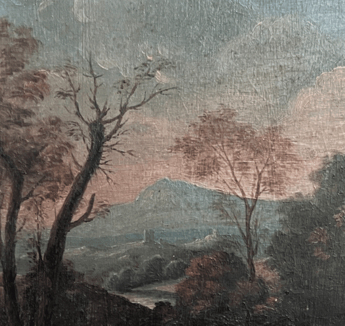 Antique Original Painting Landscape, People, Trees, Forest 19th century image 4