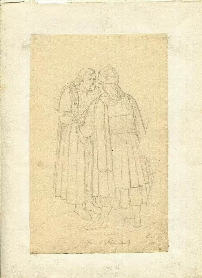 Antique Original Drawing signed Jean Eloi CHAPSAL (1811-1882) Jewish Men 1838 image 5