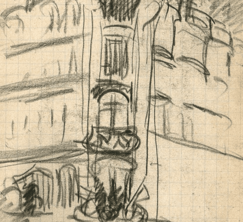 Antique Pencil Drawing Original Architecture, Building, Landscape Architectural image 4