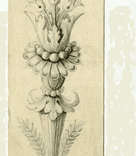 Antique Pencil Original Drawing 19th century Ornement, Decoration, Architecture image 4