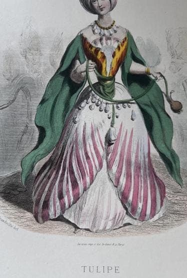 Antique Fashion Engraving - "Tulipe" Exotic Costume Print - 19th Century French image 3