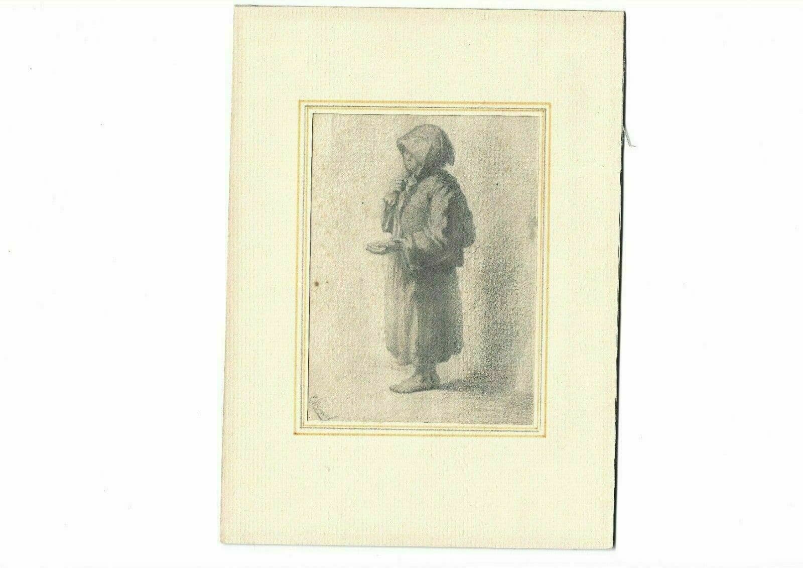 Drawing 19th century Beggar, Genre Scene image 3