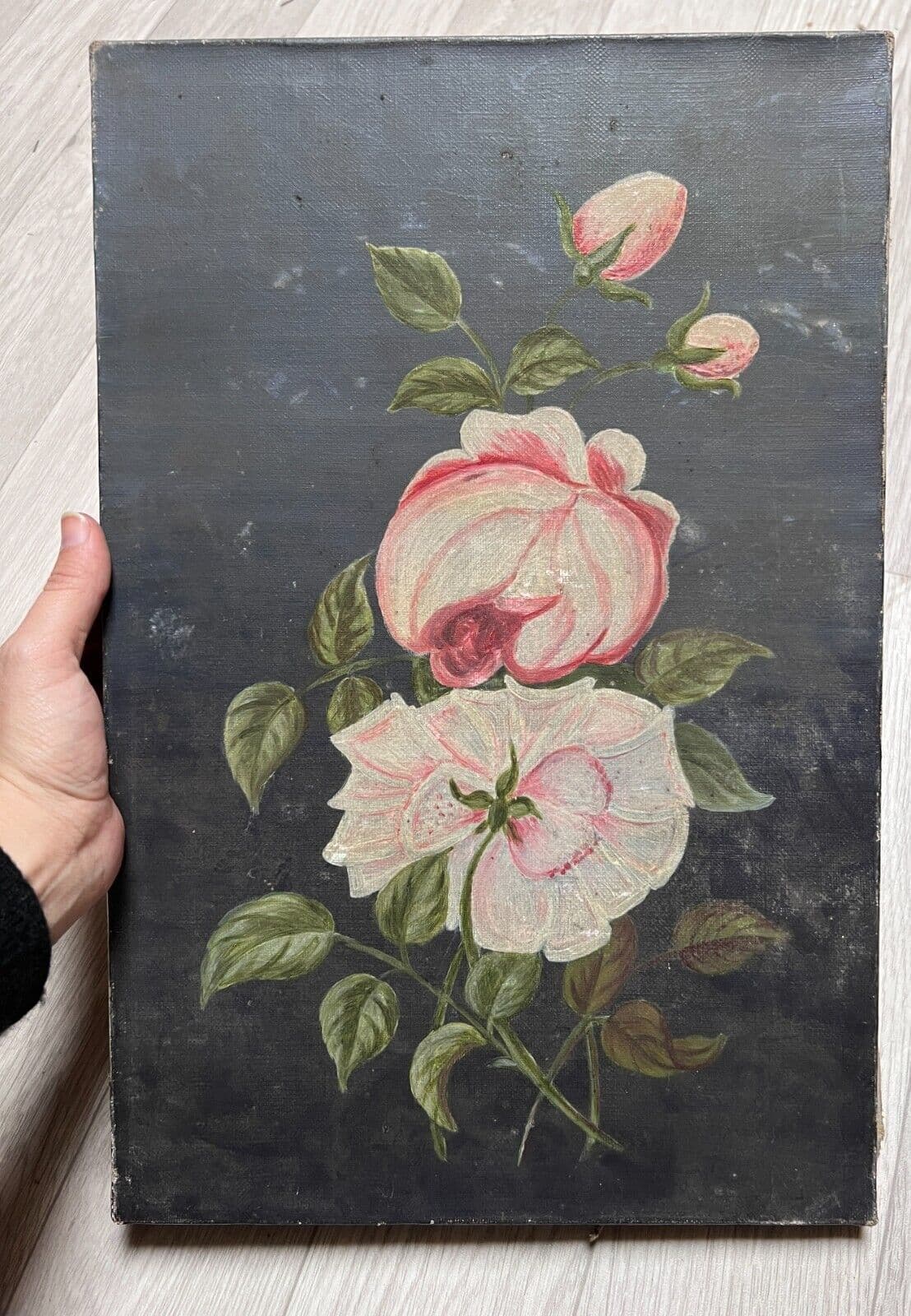 Antique Painting Original Oil On Canvas, Rose Flowers Bouquet image 2