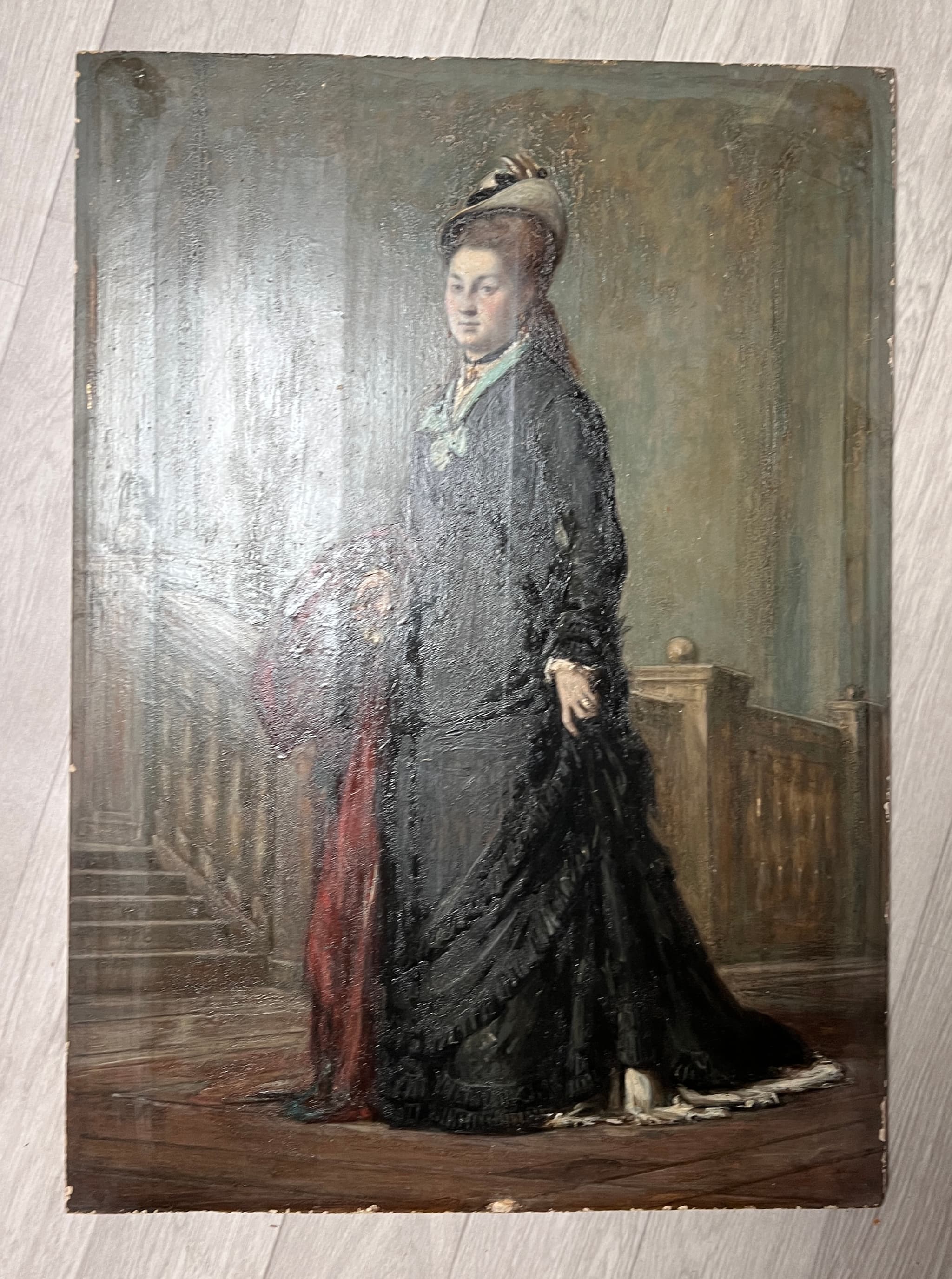 Painting by Pierre ANDRIEU (1821-1892) Woman with Hat Portrait image 2