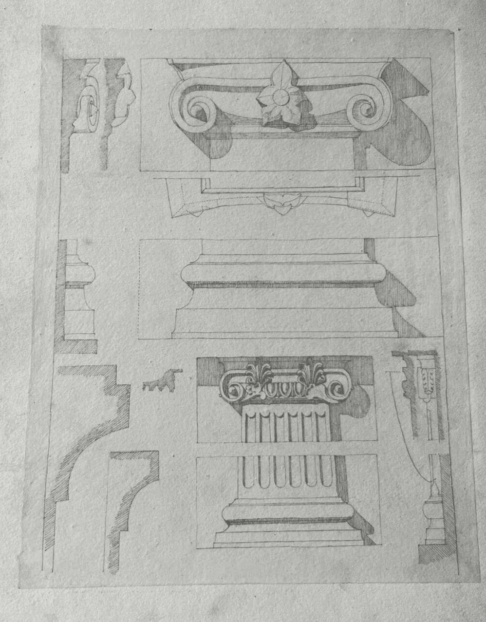 Drawing 19th century Original Antique Pencil Architecture Columns Artwork image 5