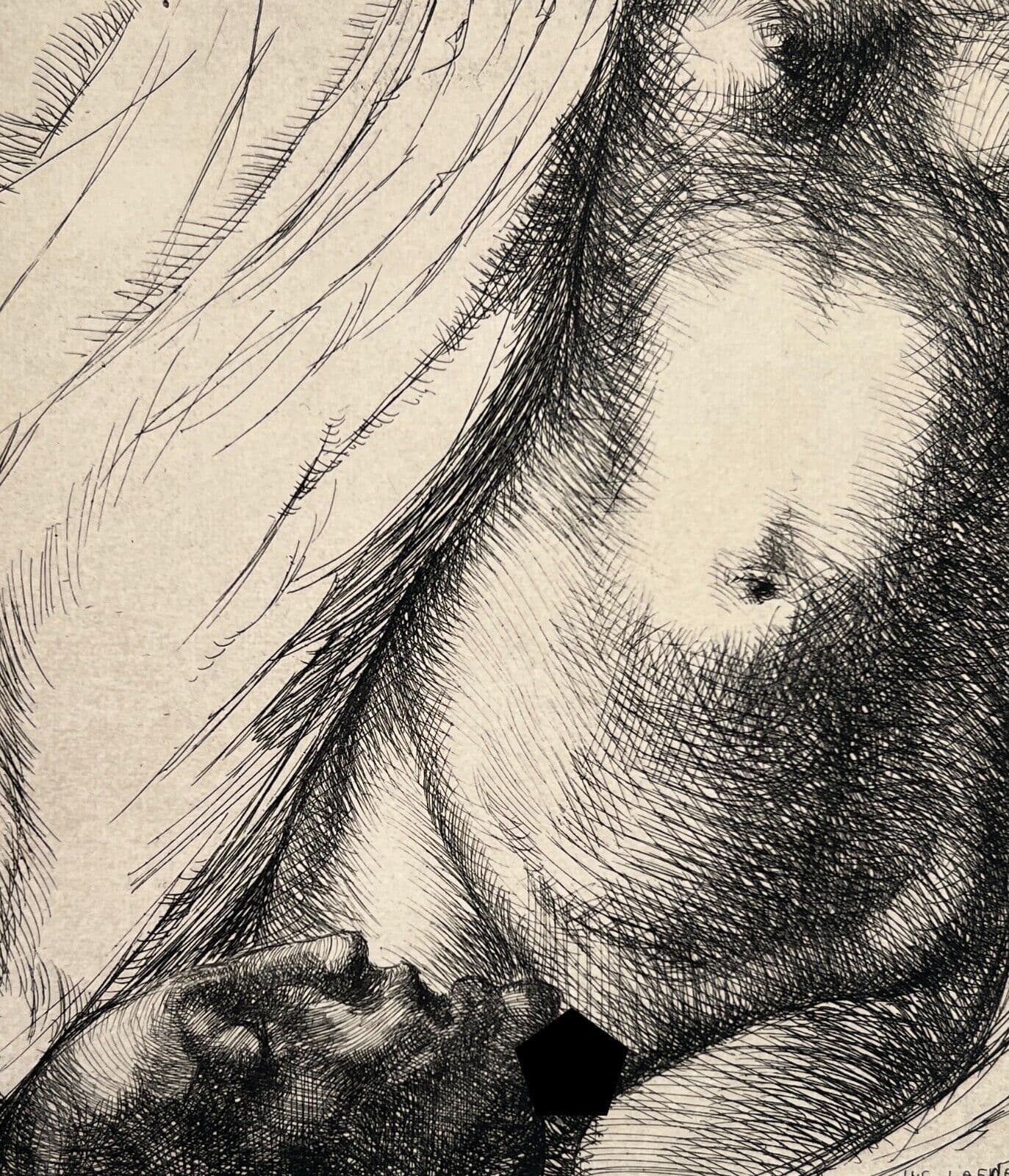 Antique Etching Original Luc LAFNET (1899-1939) Nude, Gala, Rare image 1