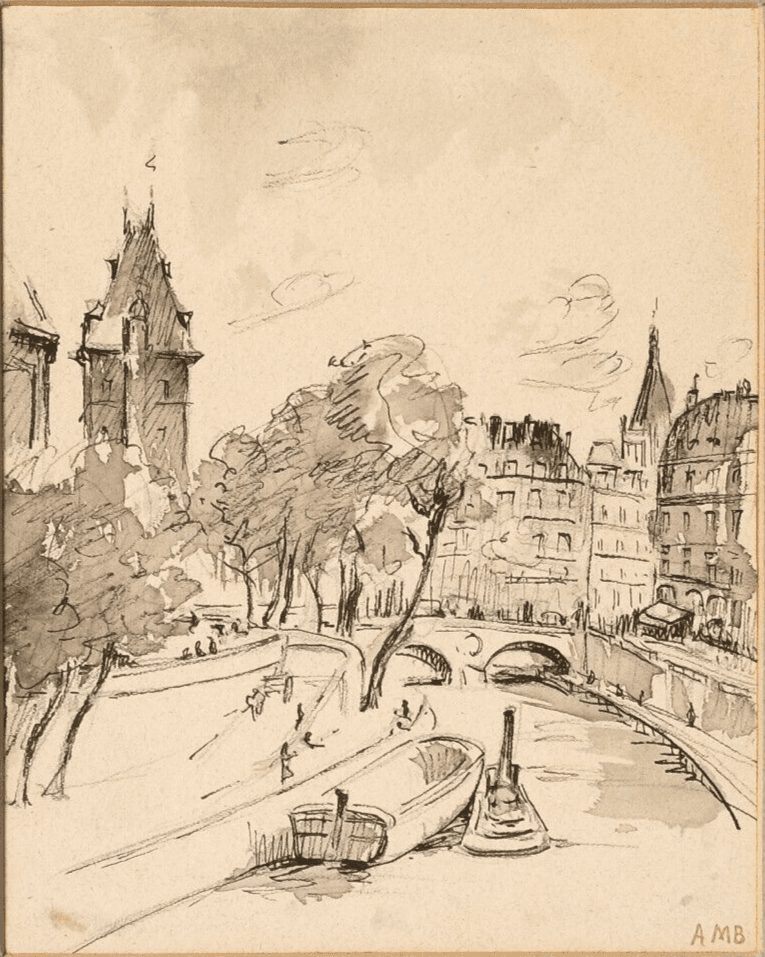 Antique Old Painting signed Averil BURLEIGH (1883-1949) Paris Cityview Landscape image 2