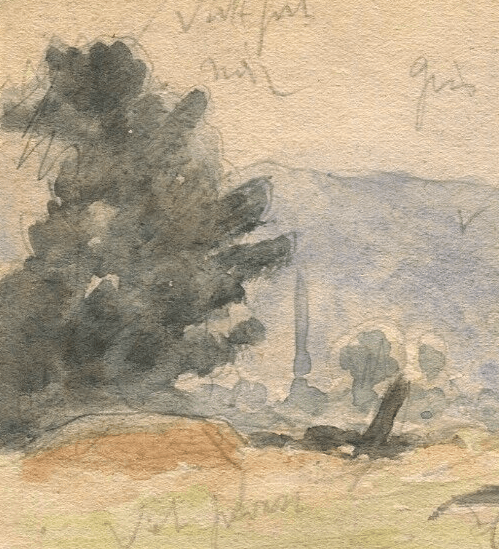 Vintage Drawing Landscape, Fields and Tree Original Signed Artwork image 2