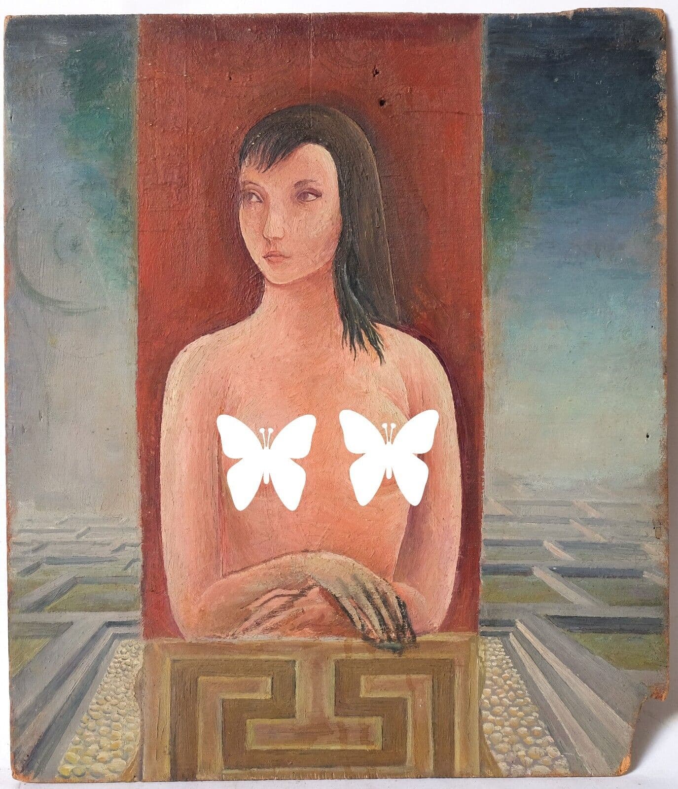 Antique Original Painting Nude Woman Portrait image 1