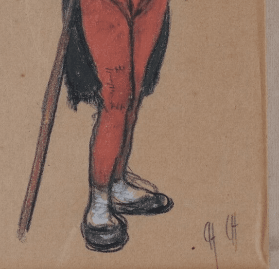 Antique Drawing Original 19th century Man Portrait Cane and Hat image 3