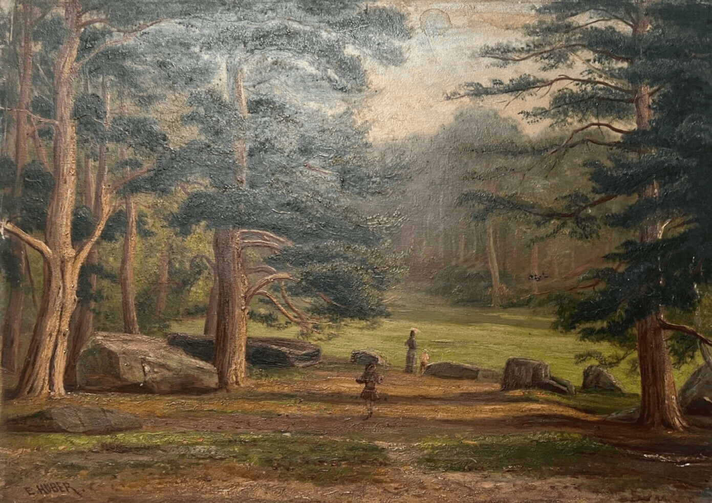 Original Painting signed, Landscape, Family, Kids,  Forest, Trees image 1