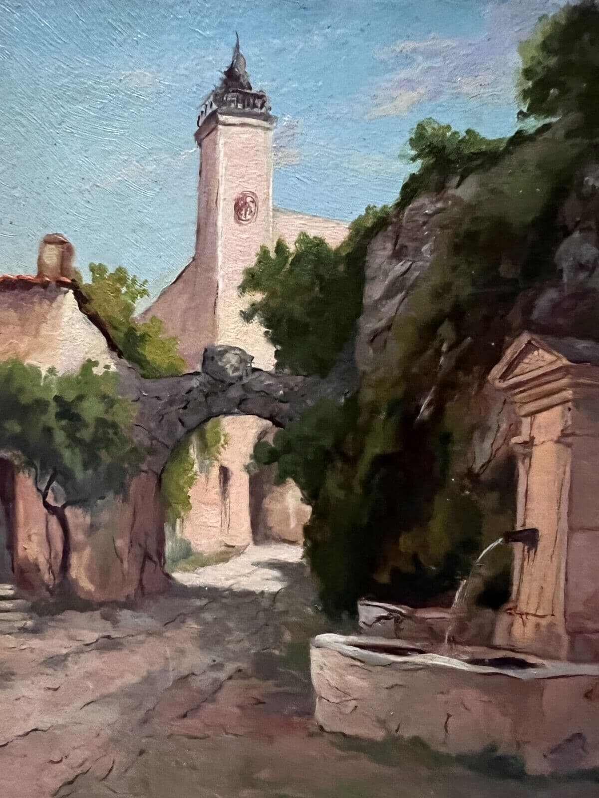 Painting City Town Landscape, Village and Fountain image 1