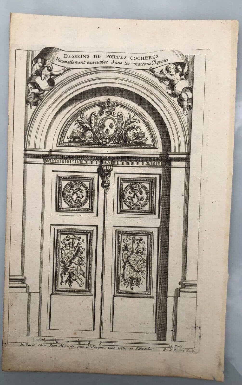 Antique Original Etching Jean LEPAUTRE (1618-1682) Doors, Architecture x5 image 5