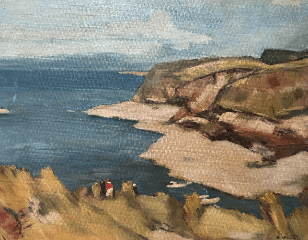 Antique Original Painting Seaside Hills Landscape Signed