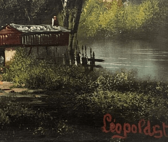 Antique Oil Painting Original 19th century Fisherman in a Landscape signed image 4