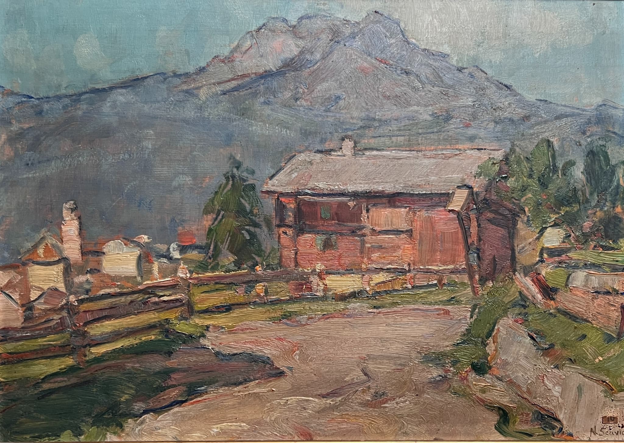 Painting Mountain and Village Landscape image 1
