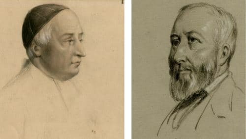 Antique Pencil Original Drawing 19th century Religious Men Portraits image 1
