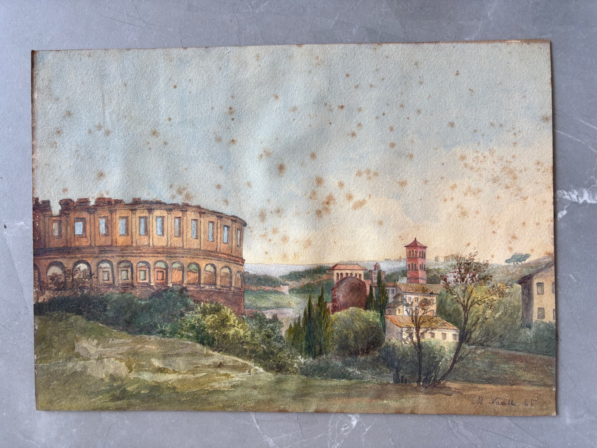 Antique Original Painting signed Italian Landscape, Coliseum image 4