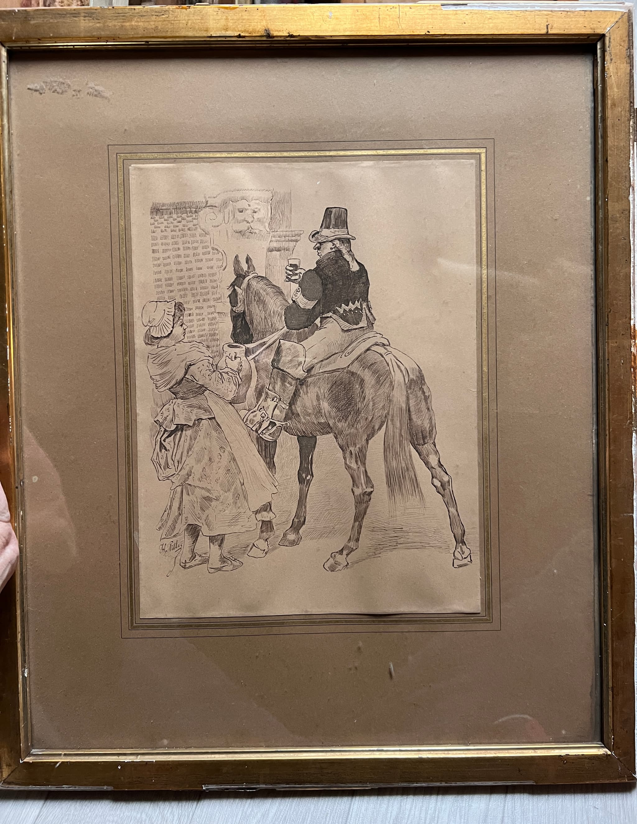 Drawing by H. MILLER (XIX) Man on a Horse and Woman with Water image 3