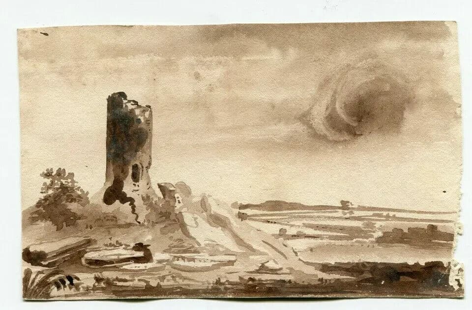 Antique Ink Drawing Original 19th century Castle Landscape Artwork image 4