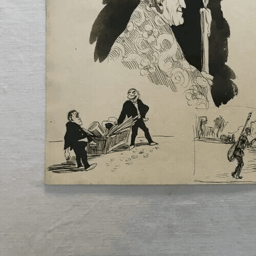 Antique Ink Drawing 19th century Priest, Religious, Scene de Genre image 3