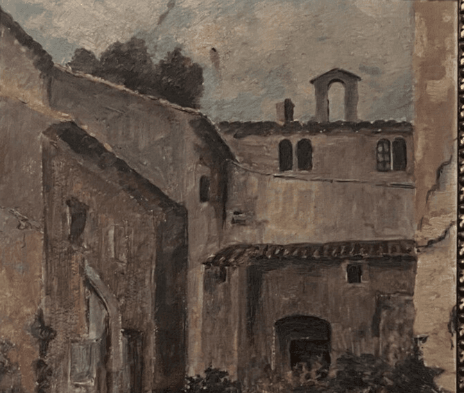 Antique Oil Painting Original Landscape, House, Architecture, Cityview signed image 2