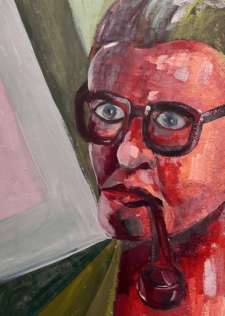 Antique Original Painting Red Man Portrait with Pipe image 1