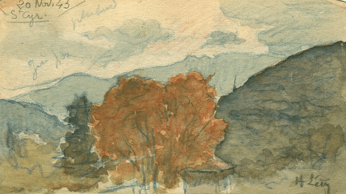 Vintage Drawing Original Landscape, Tree, St-Cyr, Mountain Original Signed 1943 image 1