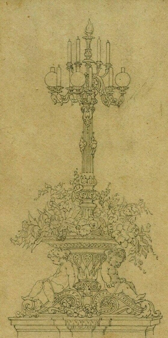 Antique Pencil Original Drawing 19th century Sculpture, Fruits image 1