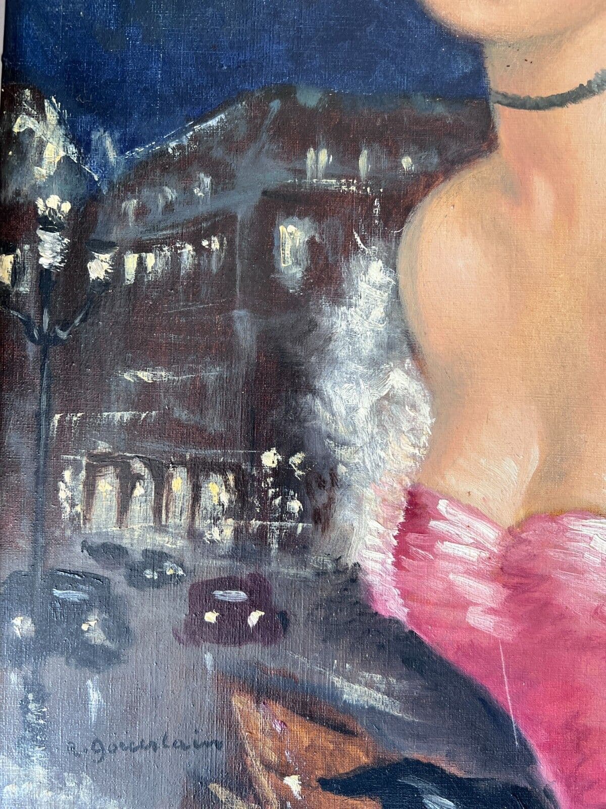 Antique Original Painting Portrait, Woman in Paris, Concorde signed image 2