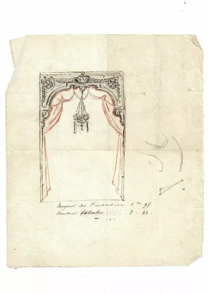 Antique Ink Original Drawing 19th century Theater Decor, Light, Architecture image 5