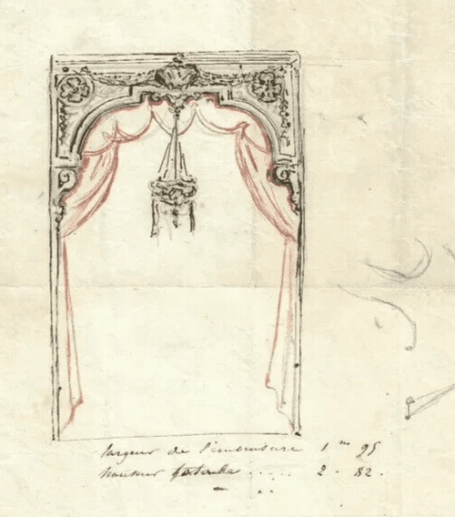 Antique Ink Original Drawing 19th century Theater Decor, Light, Architecture image 4