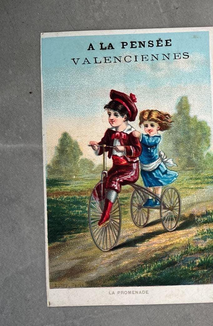 Set of 3 Antique Trade Cards - A La Pensée Valenciennes, Children Illustrations image 5