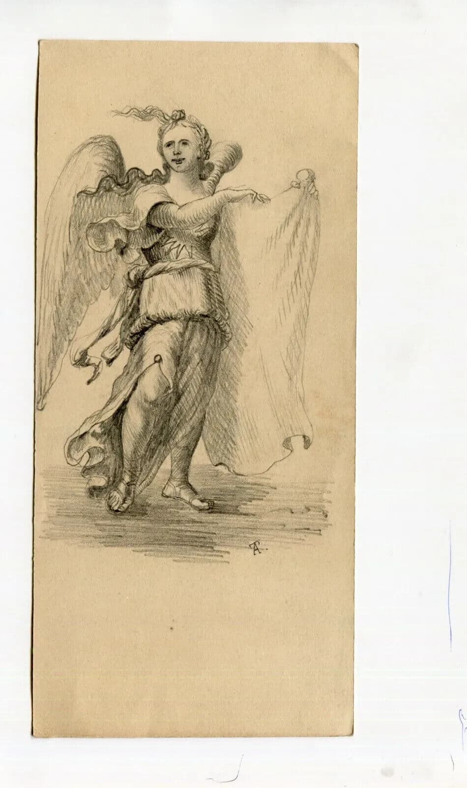 Antique Drawing Pencil Original Angel Portrait Chaumery St Marcel image 7