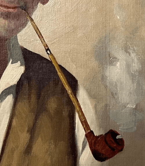 Antique Original Painting canvas signed Man Portrait with Pipe image 5