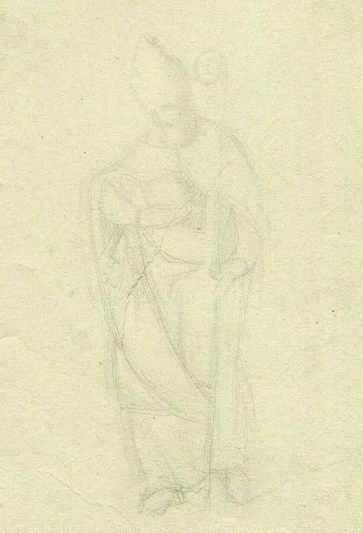 Antique Pencil Original Drawing Pope, Apostle, Religious, People, Portrait image 1