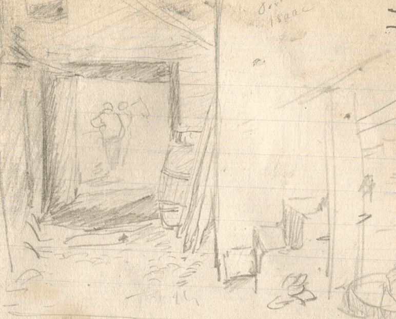 Antique Pencil Drawing Original House, Interior, Scene of life image 2