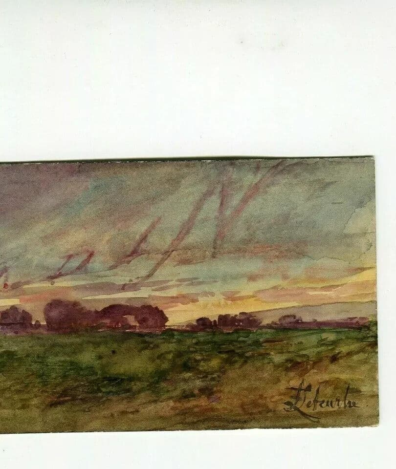 Vintage Original Drawing Landscape, Sunset, Forest, Trees image 3