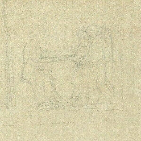 Antique Pencil Original Drawing 19th century Religious Scene, Figures image 1
