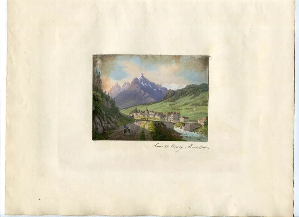 Antique Drawing 19th century Mountain Landscape Mont-Denis Village Lans-le-Bourg image 6