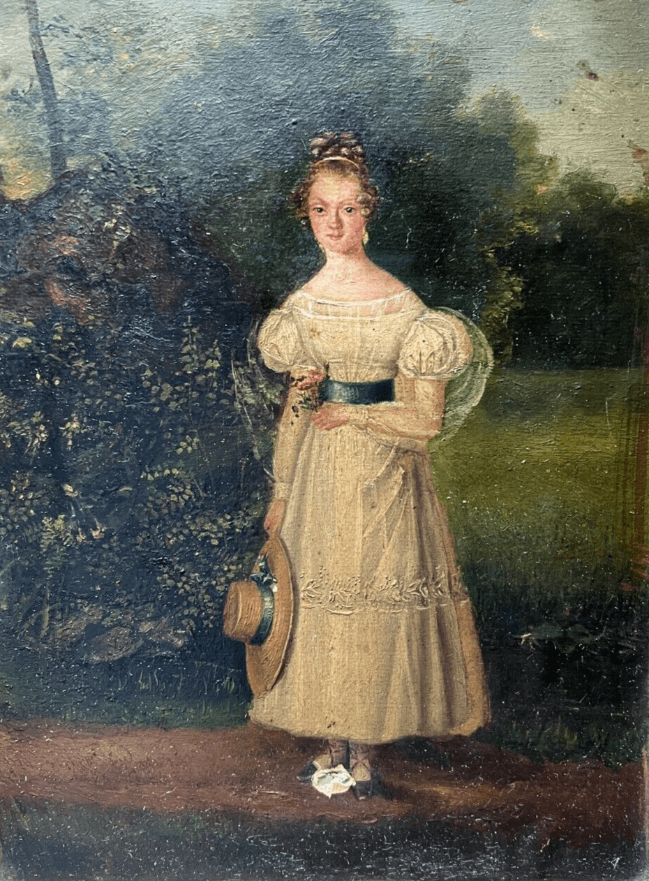 Antique Painting Original Portrait, Woman, Regency, Romantic Style 19th century