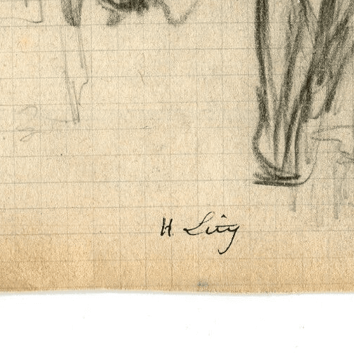 Vintage Pencil Drawing Original signed Sketch Figures, Horse image 5