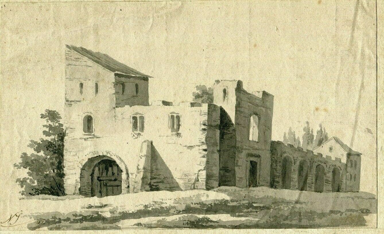 Antique Ink Original Drawing 19th century Ruined Building, Architecture image 1